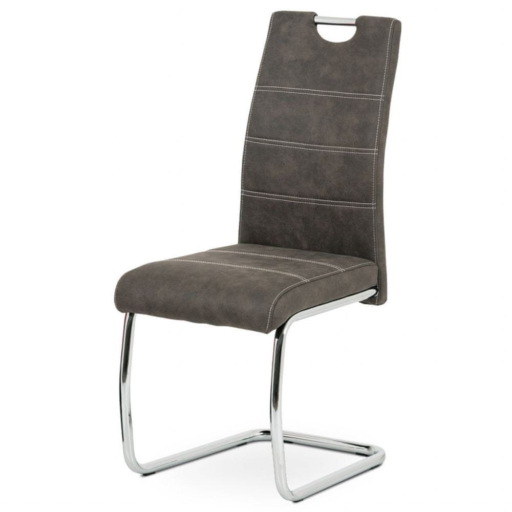 Autronic Jedálenská stolička, poťah antracitovo šedá látka COWBOY v dekore vintage kože, kovová HC-483 GREY3